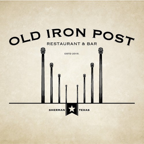 Create a logo for a restaurant & bar ("Old Iron Post") located in a historic downtown location.