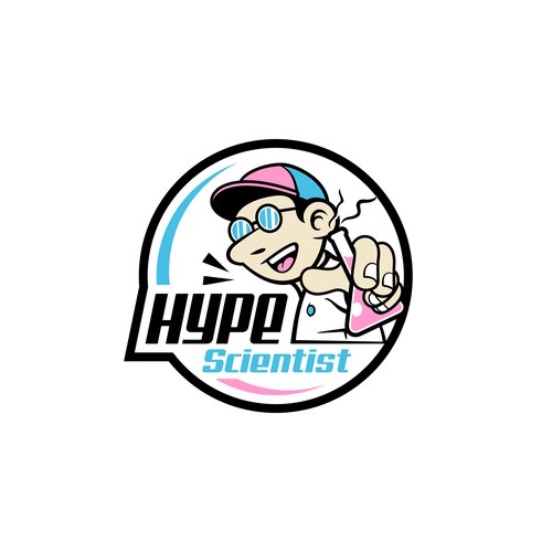 Cartoon theme logo for Hype Scientist