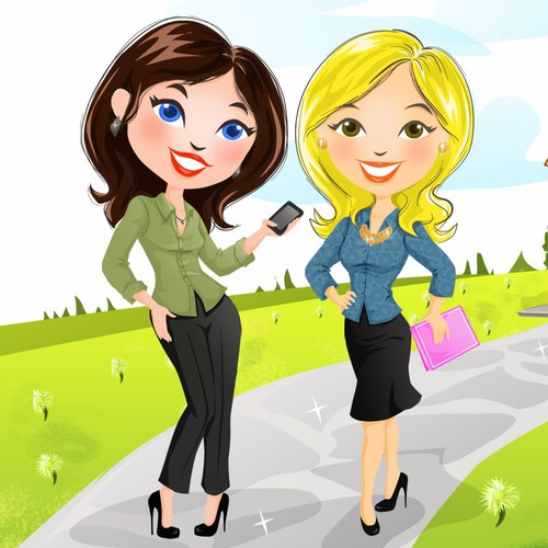Create a fun graphic of 2 girls and a chapel