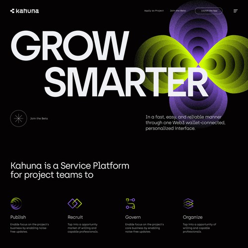 Modern website for crypto startup Kahuna Connect