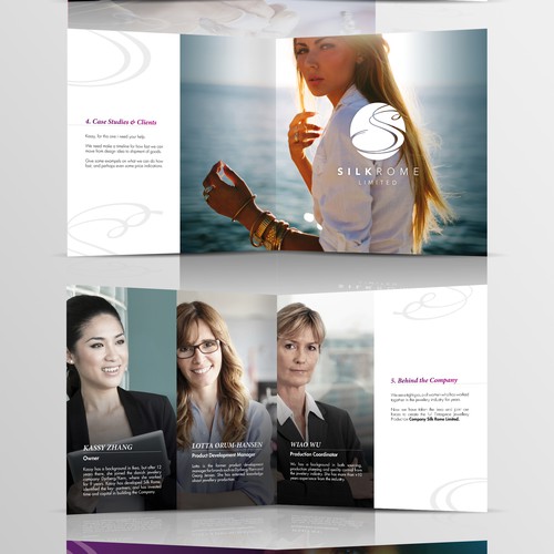 Create a stunning selling brochure for a up-and-coming Chinese jewelry production company