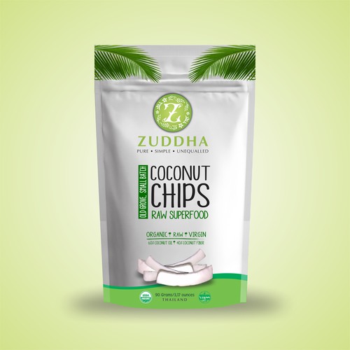 Create packaging for our Zuddha brand organic coconut chips.
