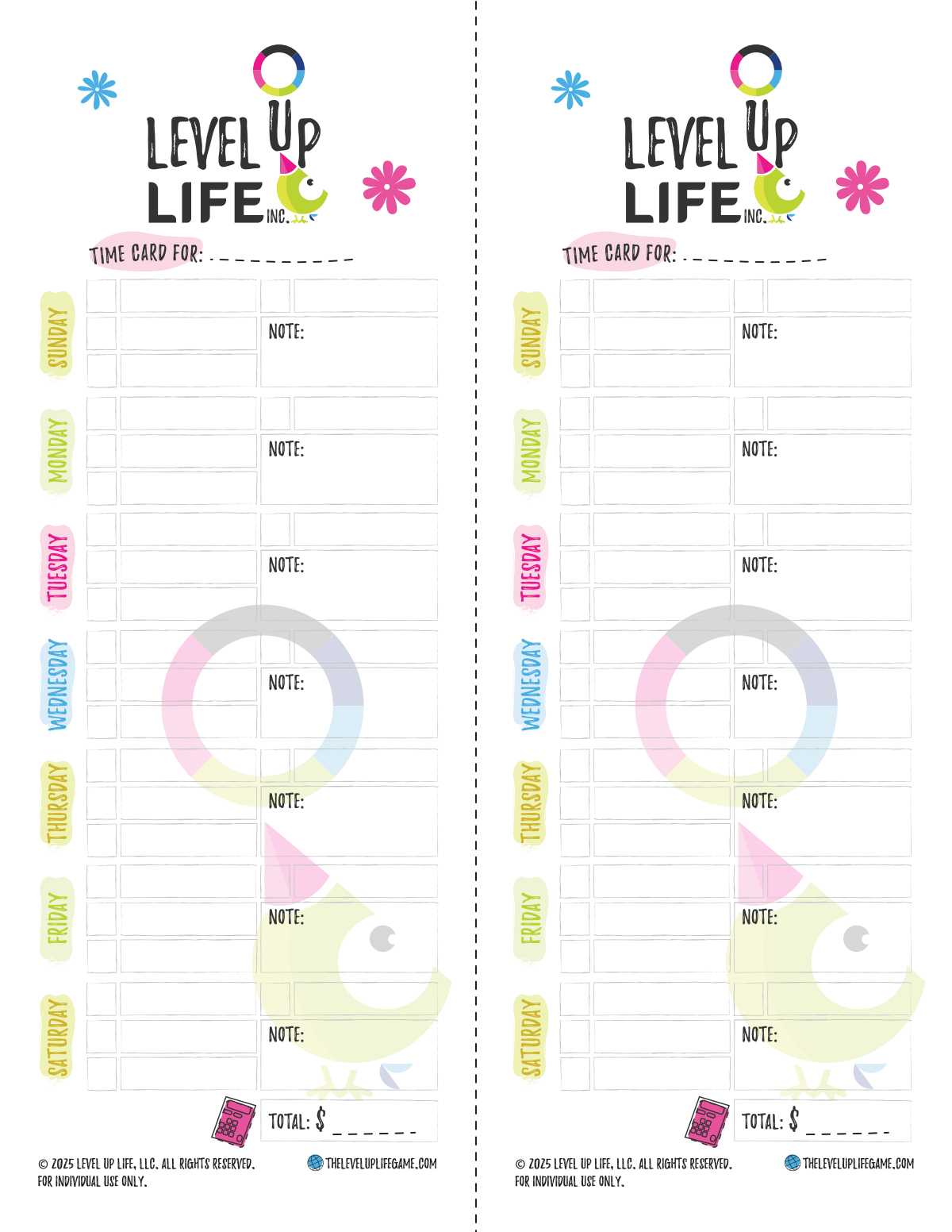 Level up life - game time card
