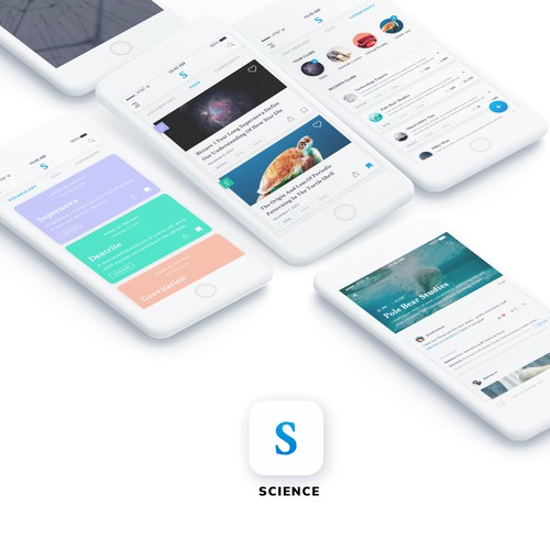 Modern and minimal design for a Science community app