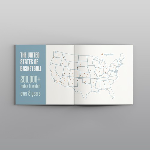 Map spread for a photography book on basketball hoops