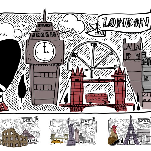 Create city themed graphics: London, Paris, Rome, and NYC for Tablet and Mobile cases