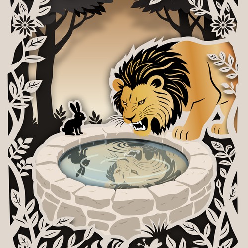 Lion & Rabbit – Paper-Cut Calendar Artwork with Gold Foil Accents
