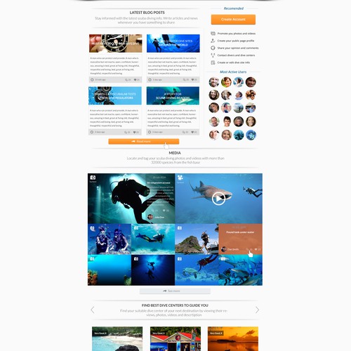 Redesign part of a homepage for SCUBA DIVING community website