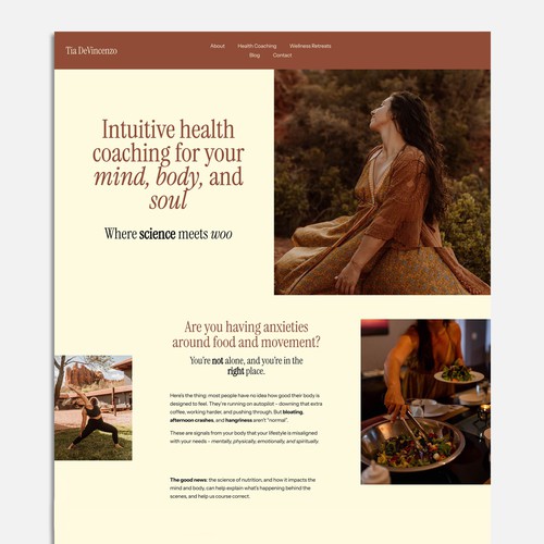 Earthy & Empowering Squarespace Website Design for Intuitive Health Coach & Yoga Retreats Host