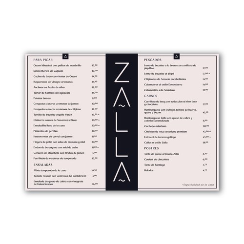 Table mat menu design for spanish restaurant