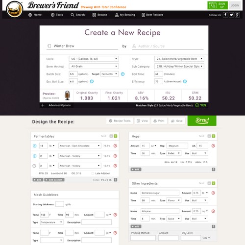 Advanced home brewing calculator