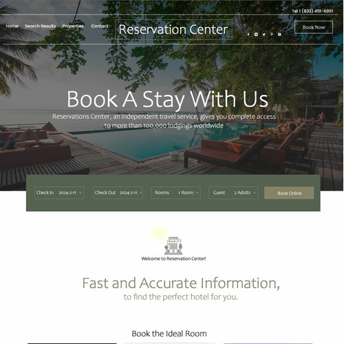 Hotel/resort, book online a reservation, read of events/happenings per area, etc.