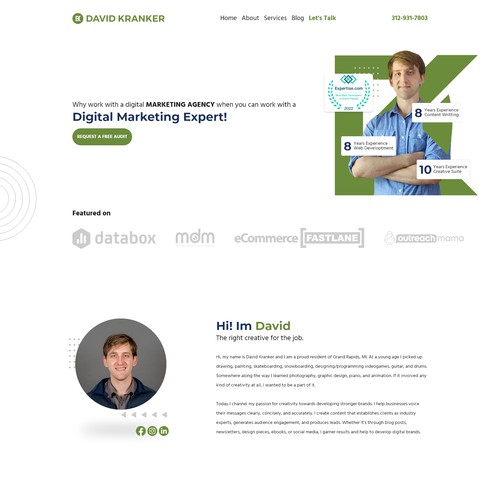 Simple landing page design for a Marketing Epert