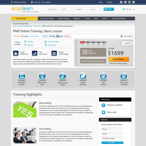 A leading online education training portal needs a new web2.0 based website re-design