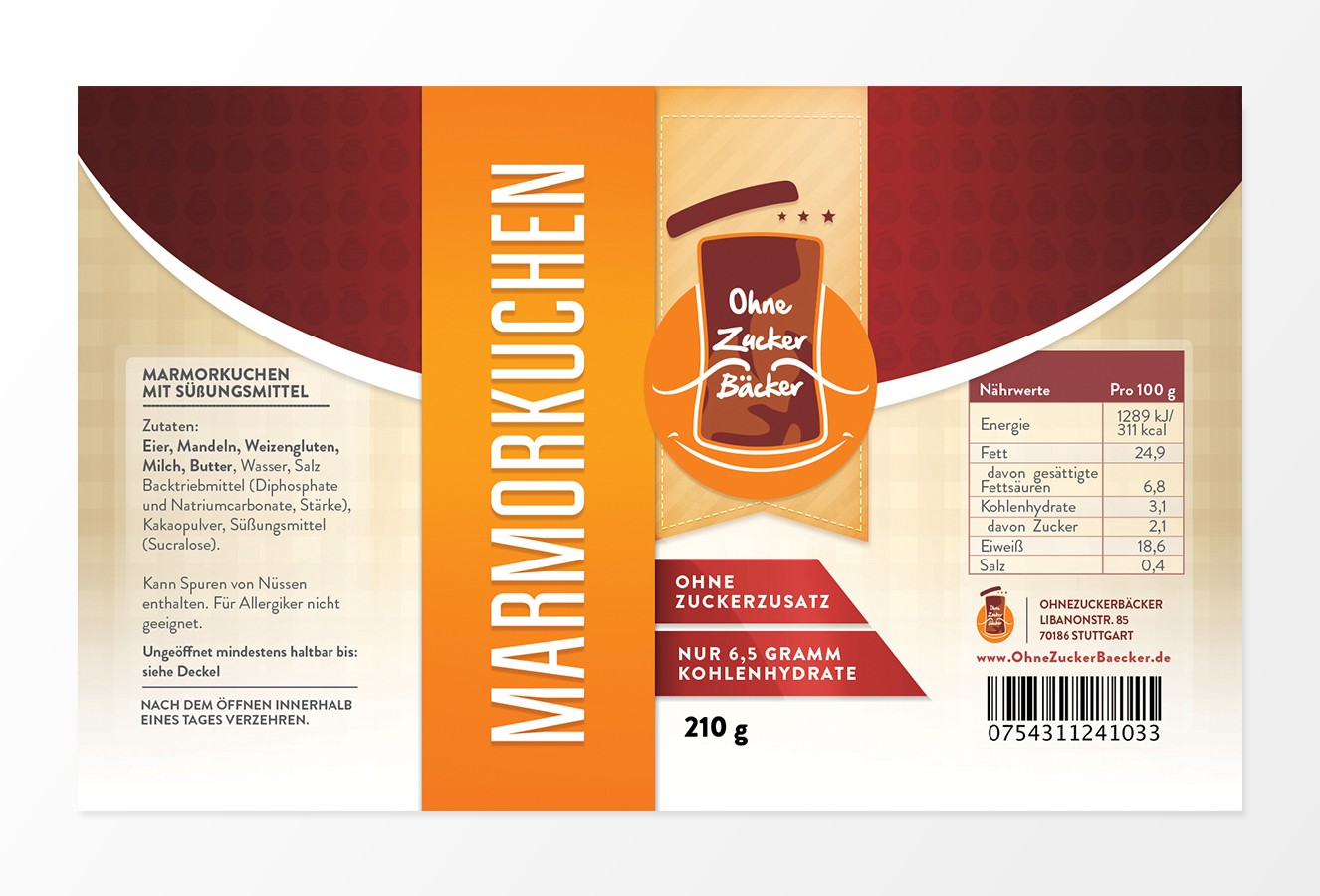 Design a label for premium low-carb cakes in a jar