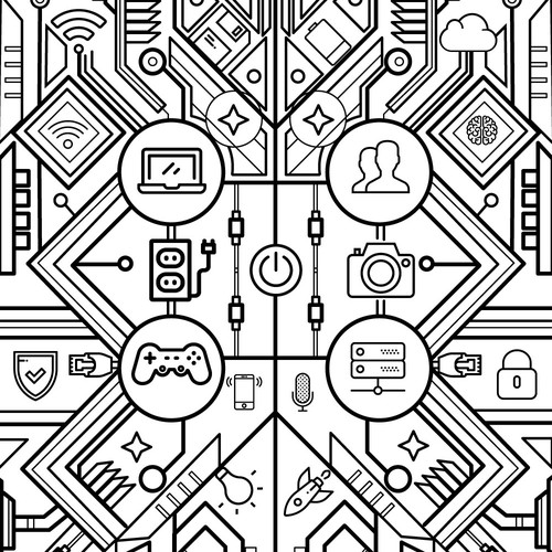 Adult Coloring book page: tech