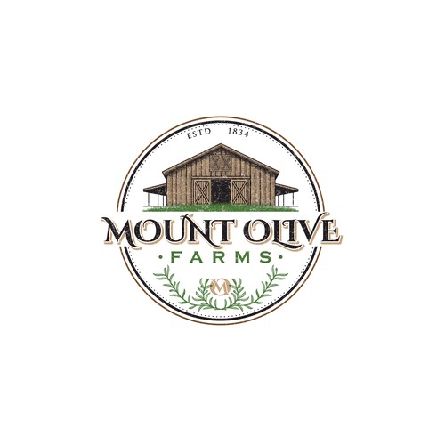 Vintage illustrative logo design for mount olive farms