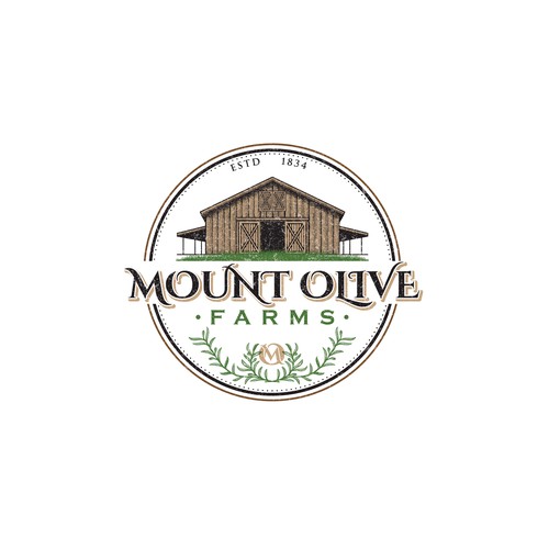 Vintage illustrative logo design for mount olive farms