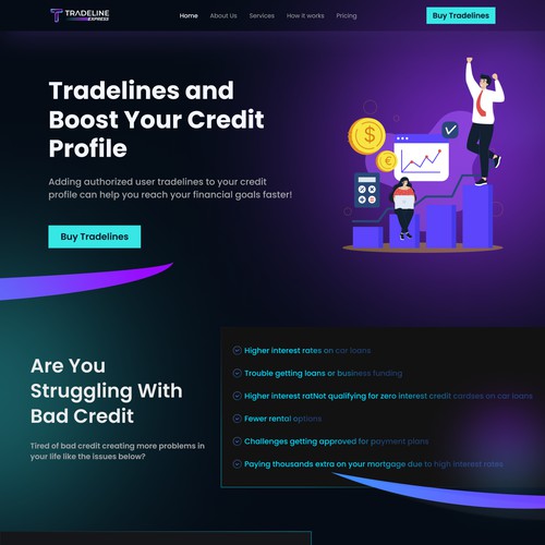 Home page for a credit score website