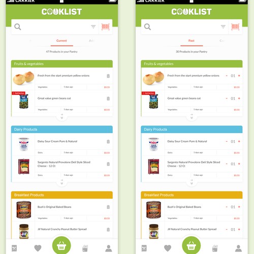 Cooklist APP Screen Designs