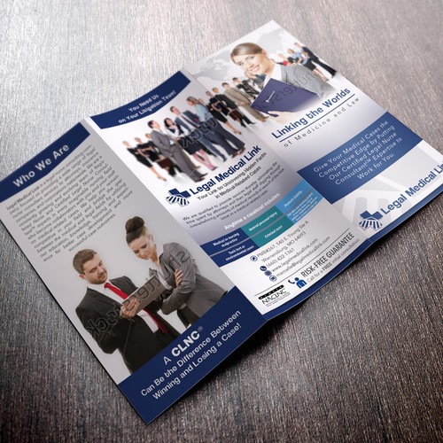 Design a sleek, professional brochure for Legal Medical Link which readers keep on their desk rather than throw away.