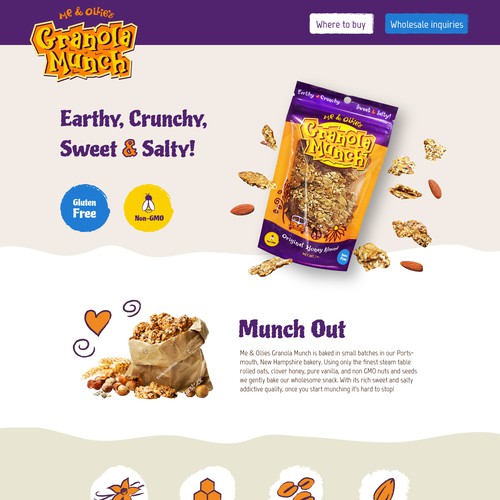 Fun Landing page for Granola Munch Product