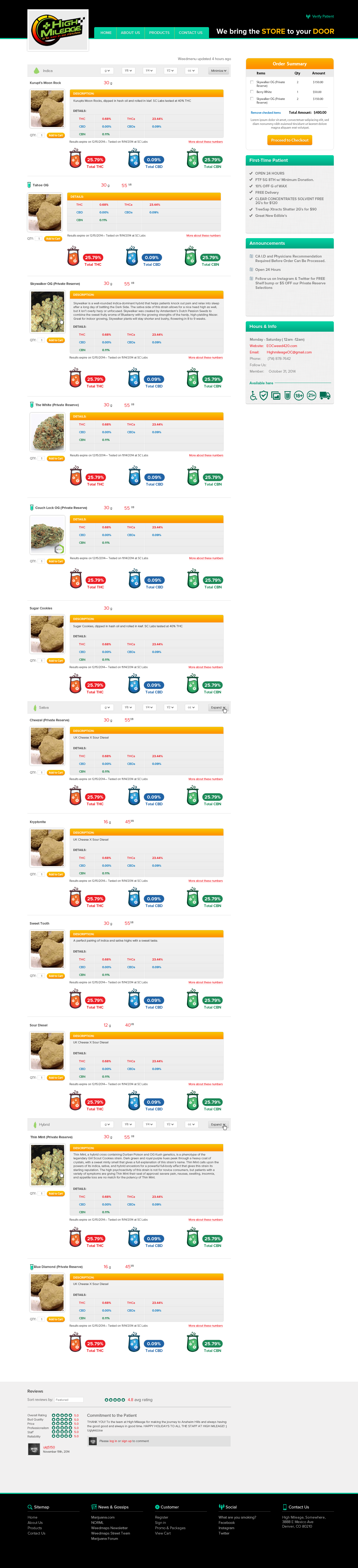 High Mileage Online MMJ Delivery Webpage