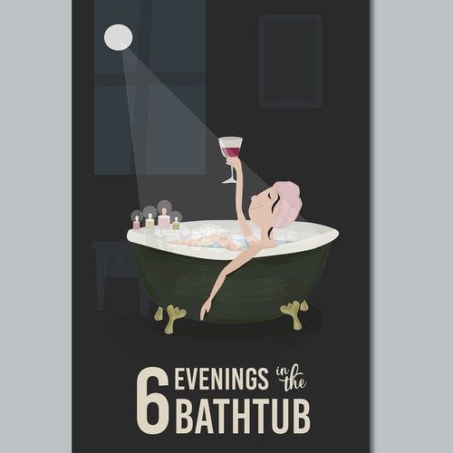 illustration for wine company with a girl in the bath
