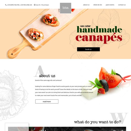 Home page design for a  catering company