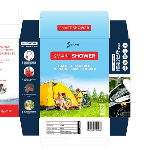 Attractive, informative package for  "Smart Shower" a portable pumb for camping and more