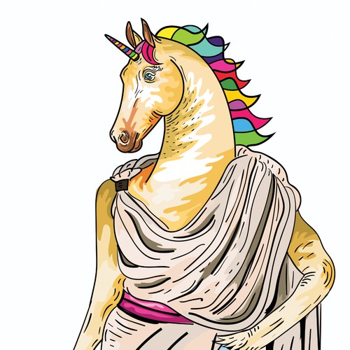 Unicorn in a toga illustration