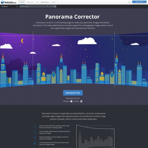 Landing Page Design for Panorama Corrector Photoshop Plugin