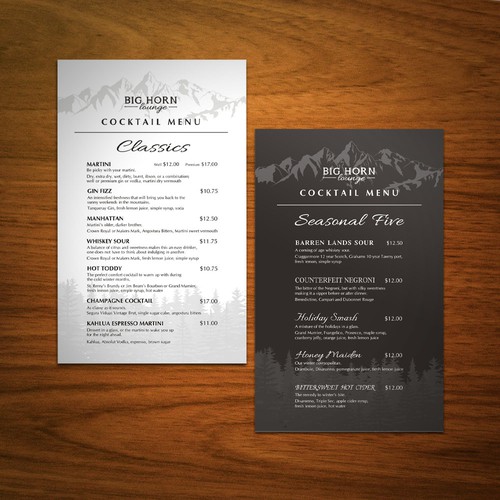 Seasonal Mountain Resort Cocktail Menu