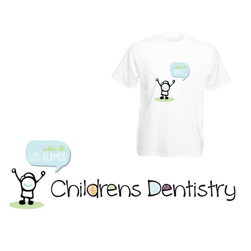 Create a fun, simple, modern logo for a pediatric dental clinic in a small town in the mountains