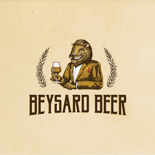 Gentleman Lion drinking beer logo design for Beysard Beer