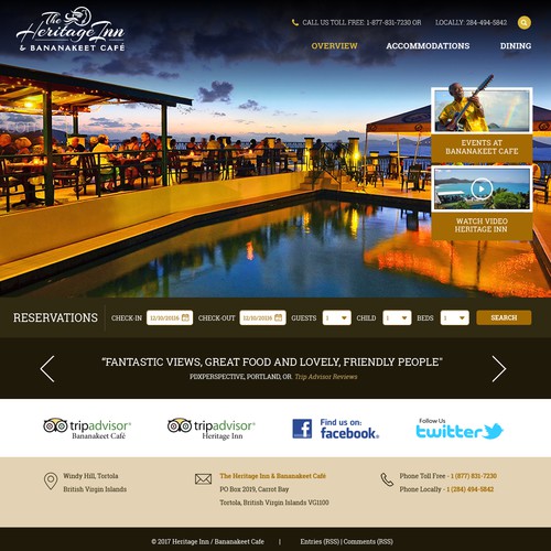 Simple, elegant website for a small caribbean hotel and restaurant
