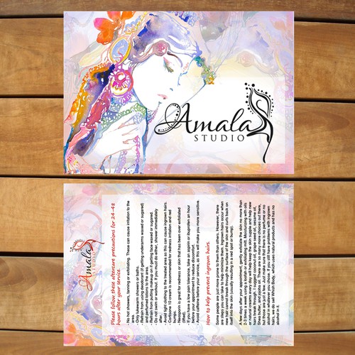Create an aftercare card for Amala Studio