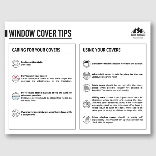 Van window cover instruction infographic (User Manual)