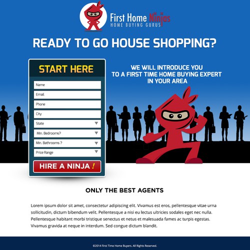 Create a fun real estate agent landing page for FirstHomeNinjas.com