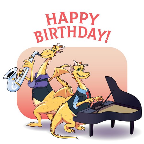 2 Golden Dragons for Birthday Card