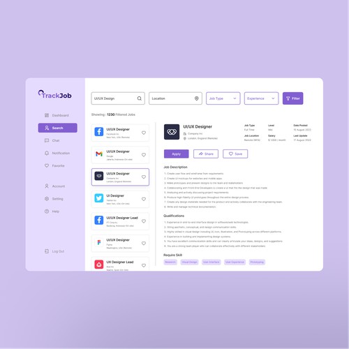 TrackJob - Dashboard