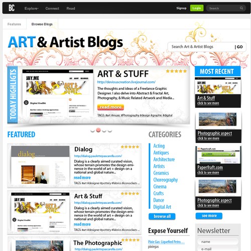 Magazine Style Page to Highlight Blogs and Bloggers