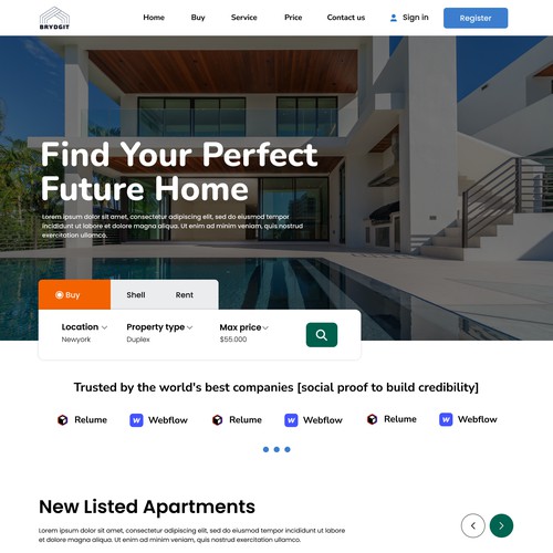 Landing Page for Residential Real Estate Buyer / Seller matching site