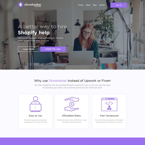 Web page design for Storetasker