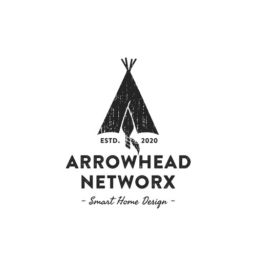 Vintage style logo of a teepee tent and an arrowhead