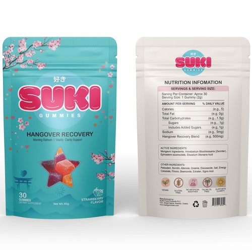 SUKI Gummies Packaging Design | Japanese-Inspired Hangover Recovery Pouch