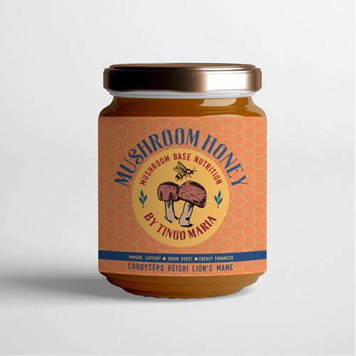 Design and illustration for a Jar label for Medicinal Mushroom Honey