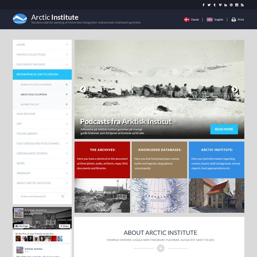 Webpage design for Arctic Institutec Institute