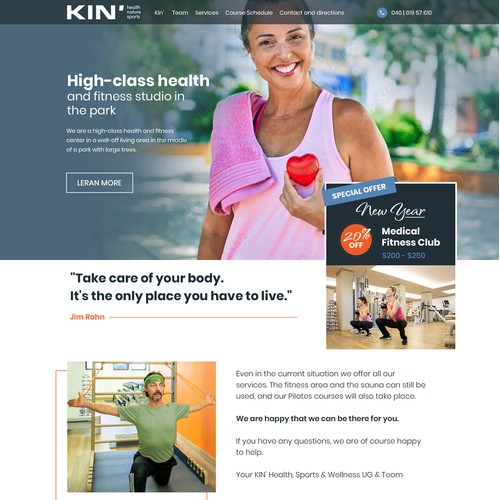 Webdesign for a high-class health and fitness-Studio in the park