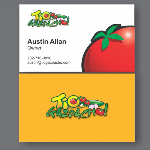 Create the next logo and business card for Tio Gazpacho